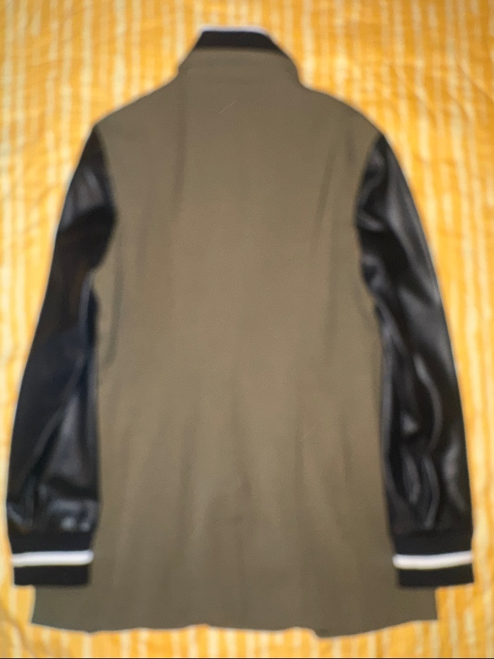Avec Les Filles Olive Green and Black Mixed-Media Varsity Jacket - Picture 3 of 3